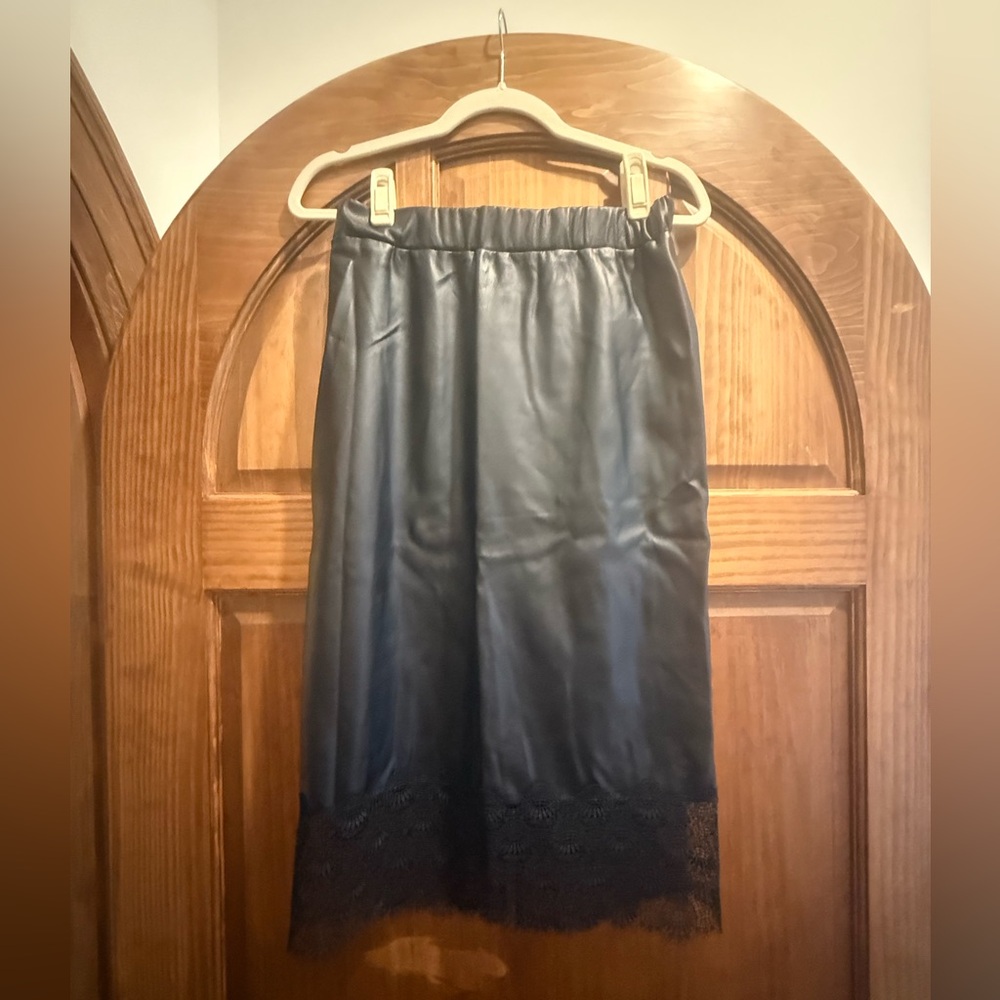 Michael Kors Black Leather & Lace Trim Skirt